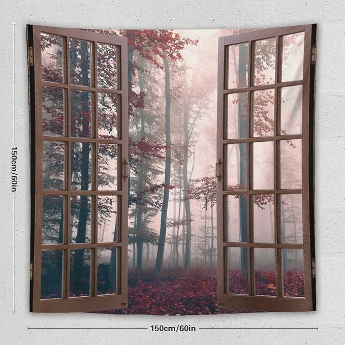 ZhiRain Nature Forest Tapestry Wall Hanging Autumn Mystic Foggy Fall Enchanted Woods Wild Trees Print Tapestries Home Decor for Living Room Bedroom Apartment Farmhouse Dorm 60"x60"