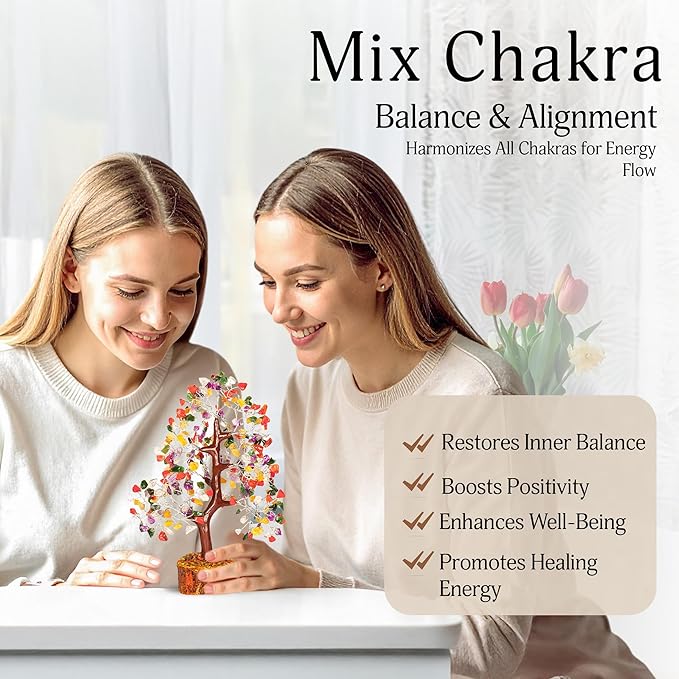YATSKIA Mix Chakra Tree - Gemstone Tree of Life - Crystal Gifts for Women - Gemstones and Crystals - Crystal Trees for Positive Energy - Meditation Gifts