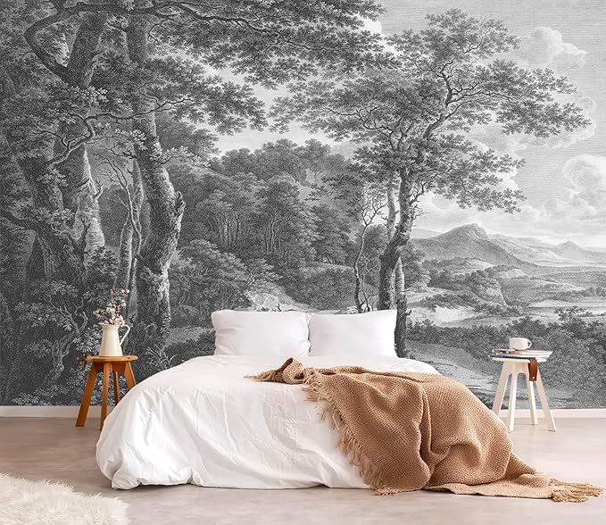 YQWDMX - Vintage Forest Peel and Stick Wallpaper Grey Jungle Mural for Bedroom ZY01 M