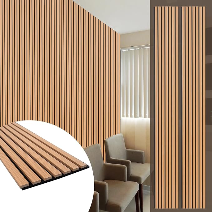 Yuzzy Wood Panels for Wall - 9 Feet Teak Wood Slat Acoustic Panels 2 PCS - Modern Sound Absorbing Wall Panels for Interior Wall Decor for Home, Office, Studio