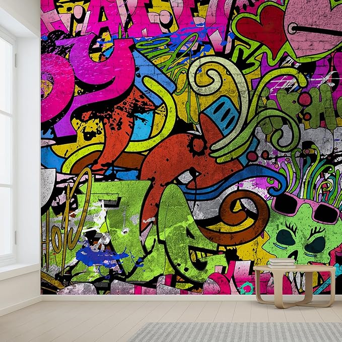 wall26 Colorful Graffiti Large Wall Mural, Removable Peel and Stick Wallpaper - 66x96 inches