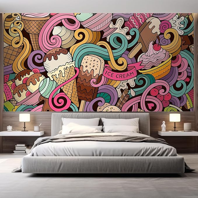 wall26 Cartoon Hand-Drawn Ice Cream Doodles Seamless Pattern Removable Wall Mural Self-Adhesive Large Wallpaper - 48x72 inches