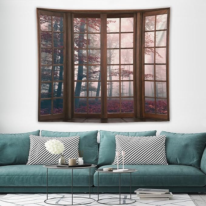 ZhiRain Forest Landscape Tapestry Wall Hanging Autumn Mystic Foggy Fall Nature Scenery Woods Wild Trees Tapestries Home Decor for Living Room Bedroom Apartment Farmhouse Dorm 50"x60"