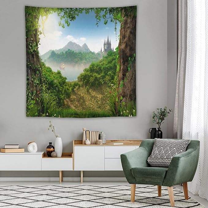 ZhiRain Fantasy Forest Tapestry Wall Hanging Beautiful Enchanting Fairy Tale Woodland Tapestries Home Decor for Living Room Bedroom Farmhouse Apartment Dorm 60"x60"