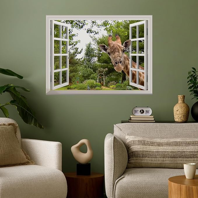 wall26 Creative Wall Sticker - A Curious Giraffe Sticking Its Head into an Open Window Cute Funny Wall Mural 36 inchx48 inch