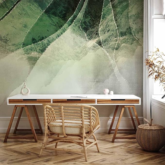 artgeist Wall Mural Abstract 154x110 in - Peel and Stick Self-Adhesive Wallpaper Removable Large Sticker Foil Wall Decor Print Picture Image Design 3D Effect Marble Green Like Painted a-A-10216-a-a