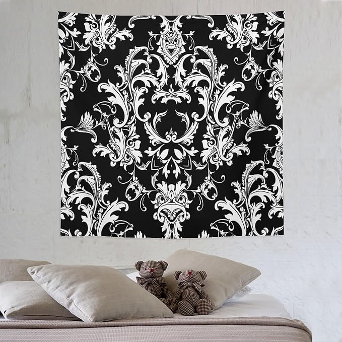 ZhiRain Damask Pattern Tapestry Wall Hanging Boho Baroque Style Tapestries Home Decor for Living Room Bedroom Farmhouse Apartment Dorm 60"x60"