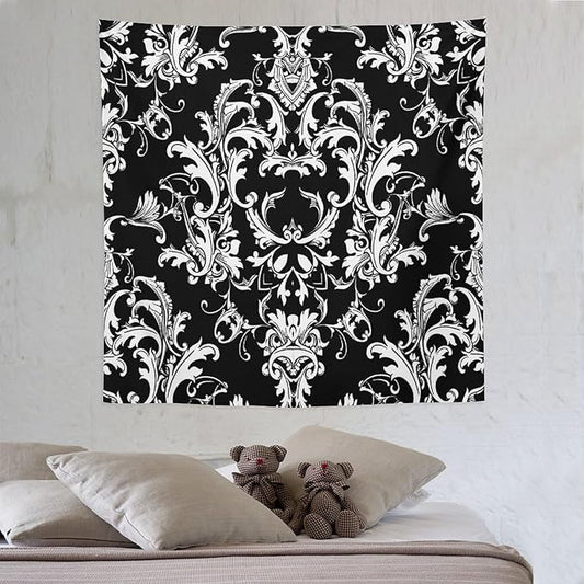 ZhiRain Damask Pattern Tapestry Wall Hanging Boho Baroque Style Tapestries Home Decor for Living Room Bedroom Farmhouse Apartment Dorm 60"x60"