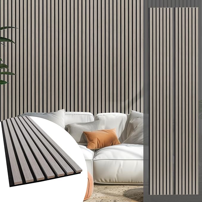 Yuzzy Wood Panels for Wall and Ceiling - 108 x 11 Inch Wood Slat Acoustic Panels 2 PCS - Modern Sound Absorbing Wall Panels for Interior Wall Decor for Home, Office, Studio - Rustic Gray Oak