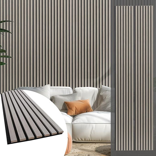 Yuzzy Wood Panels for Wall and Ceiling - 108 x 11 Inch Wood Slat Acoustic Panels 2 PCS - Modern Sound Absorbing Wall Panels for Interior Wall Decor for Home, Office, Studio - Rustic Gray Oak