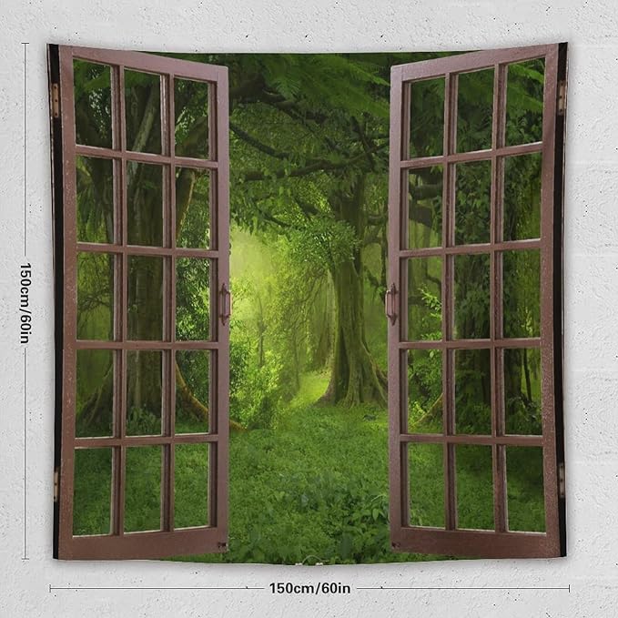 ZhiRain Forest Tapestry Wall Hanging Tropical Jungle Landscape Green Trees Foliage Woodland Nature Tapestries Home Decor for Living Room Bedroom Apartment Farmhouse Dorm 60"x60"