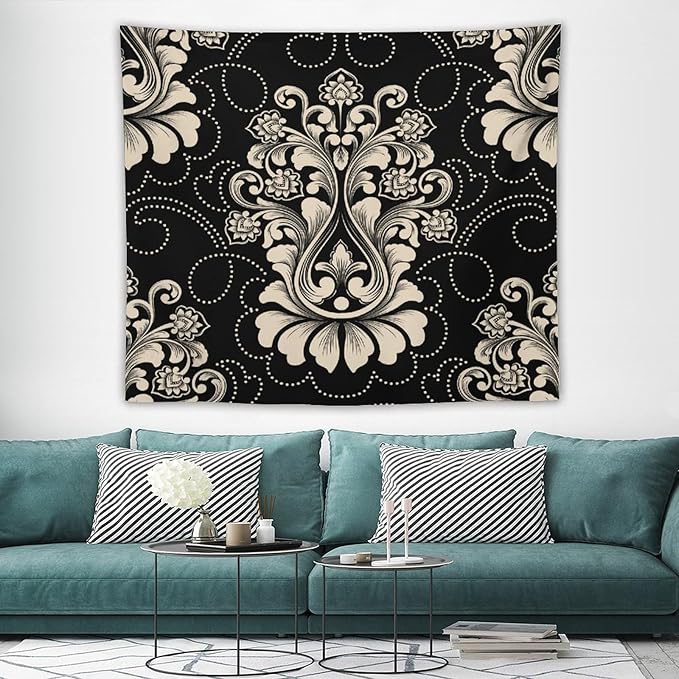 ZhiRain Damask Tapestry Wall Hanging Vintage Antique Baroque Classic Floral Elegant Chic Flower Tapestries Home Decor for Living Room Bedroom Farmhouse Apartment Dorm 50"x60"