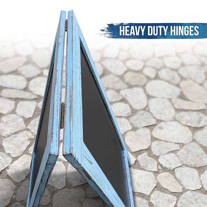 A Frame Chalkboard by HBCY Creations: 40x20 Solid Wood A-Frame Sign Robin Blue Double-Sided Magnetic Board, Chalkboard Menu Board, for Restaurants, Cafés, Weddings - Heavy Duty Hinges