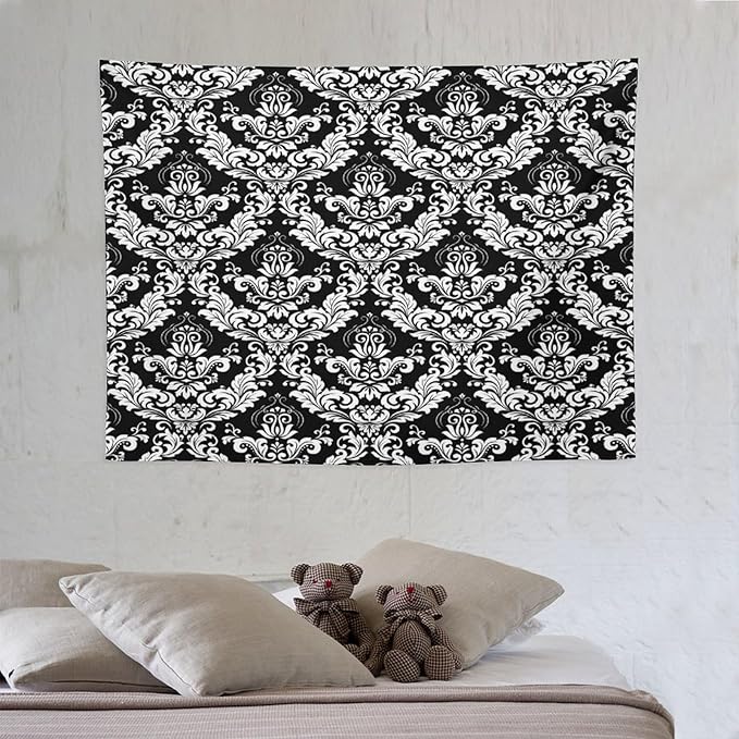 ZhiRain Damask Floral Tapestry Wall Hanging Gothic Vintage Retro Antique Baroque Classic Floral Pattern Tapestries Home Decor for Living Room Bedroom Farmhouse Apartment Dorm 30"x40"
