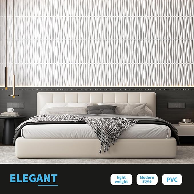 Art3d 24-Pack 3D Wall Panels for Interior Wall Décor, PVC Wavy Textured Accent Wall Paneling for Living Room Bedroom TV Backdrop Office, 15.7 x 11.8 Inch - White