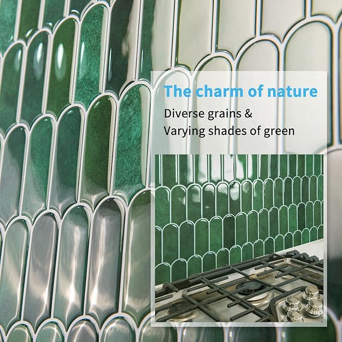 Art3d 10-Sheet Peel and Stick Backsplash Tiles, 12"x12" Vinyl Stick On Wall Tile Stickers for Kitchen, Bathroom, Laundry Room, Green Marble