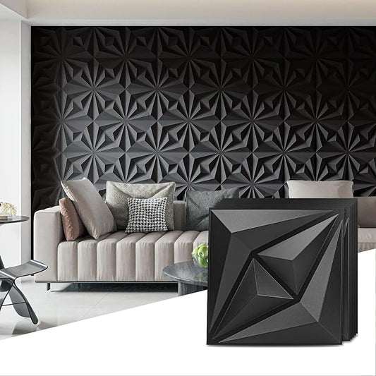 AMZDEPOT 3D Wall Panels for Interior Wall Decor, 3 Layout Options PVC Textured Wall Art Decor for Living Room Bedroom TV Background Gaming Room, 12''x12'', 20 Pcs Black