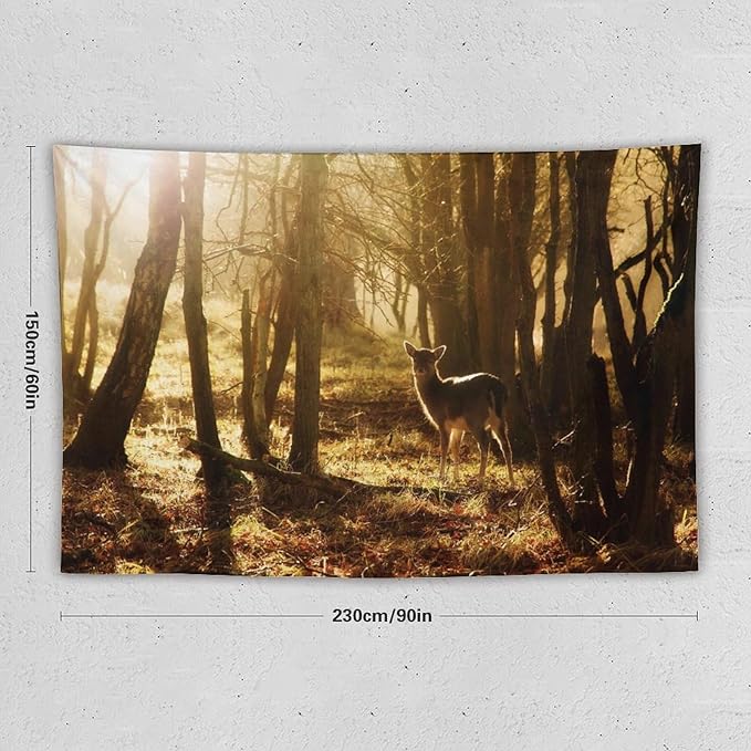 ZhiRain Forest Tapestry Wall Hanging Natural Forest And Deer at Sunset Pattern Tapestries Home Decor for Living Room Bedroom Apartment Farmhouse Dorm 60"x90"
