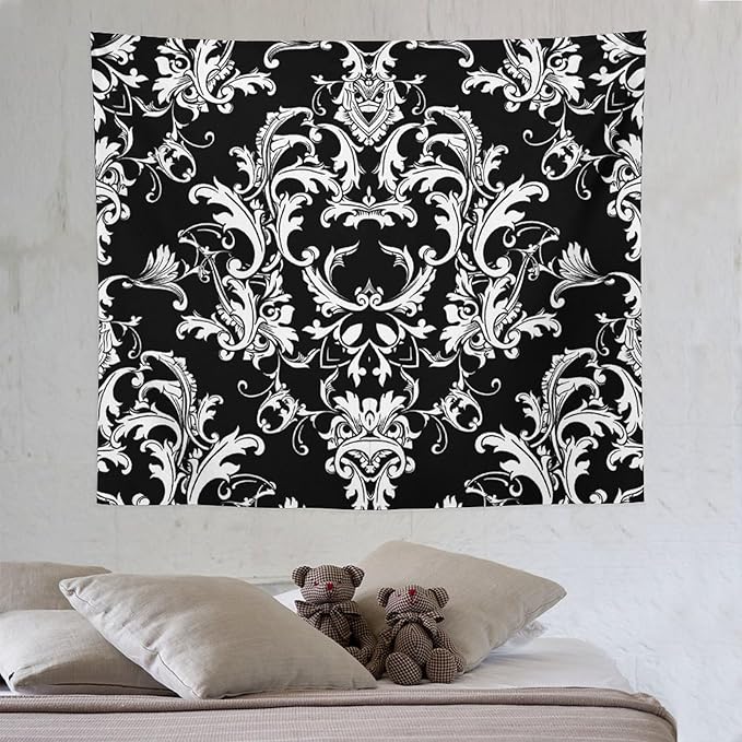 ZhiRain Damask Pattern Tapestry Wall Hanging Boho Baroque Style Tapestries Home Decor for Living Room Bedroom Farmhouse Apartment Dorm 50"x60"