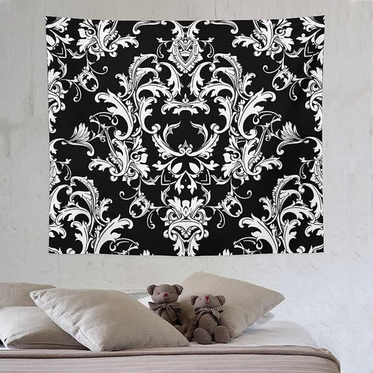 ZhiRain Damask Pattern Tapestry Wall Hanging Boho Baroque Style Tapestries Home Decor for Living Room Bedroom Farmhouse Apartment Dorm 50"x60"