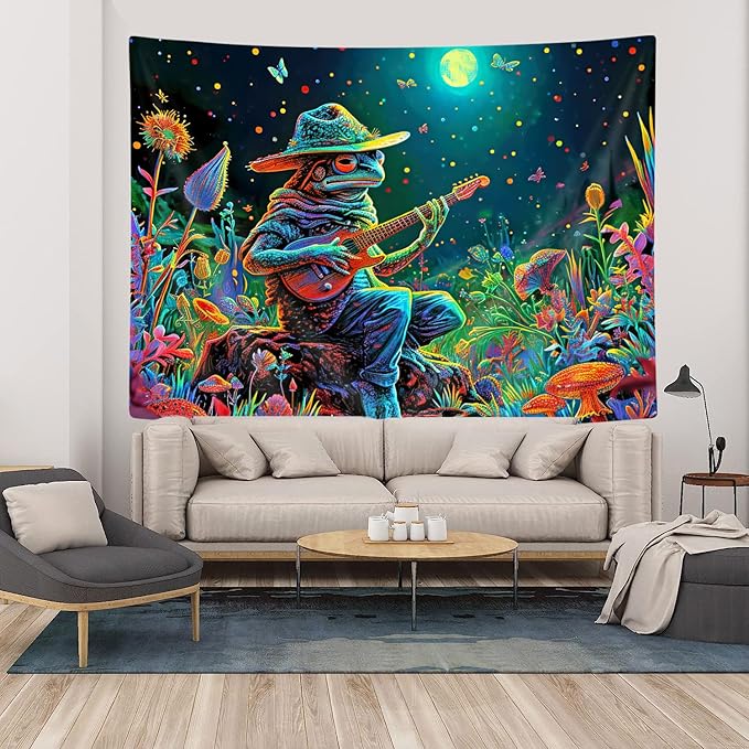 YDIDIAN Trippy Psychedelic Frog Wall Decor, Medieval Fantasy Animals Tapestry, Wall Hanging for Home College Dorm Living Room, Panels 40 x 30IN