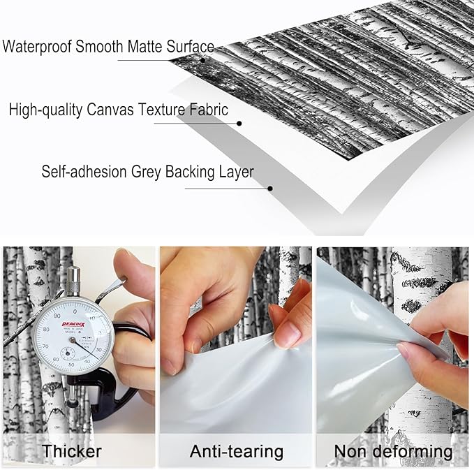 Zeeko Large Birch Forest Wall Mural Peel and Stick Mural for Wall 148"x 98" Black and White Wallpaper Birch Trees Forest 3D Murals Home Decor for Bedroom Livingroom