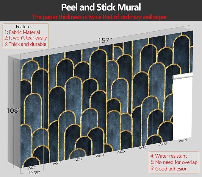 XMPMBM M08XL Peel and Stick Marble Wallpaper Gold Geometrical Textured Abstraction Dark line Background Bedroom Bathroom Textured Wall Mural- 157"x108"（118 Square Foot）