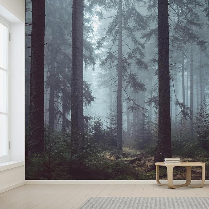 wall26 Foggy Pin Forest - Removable Wall Mural | Self-Adhesive Large Wallpaper - 100x144 inches