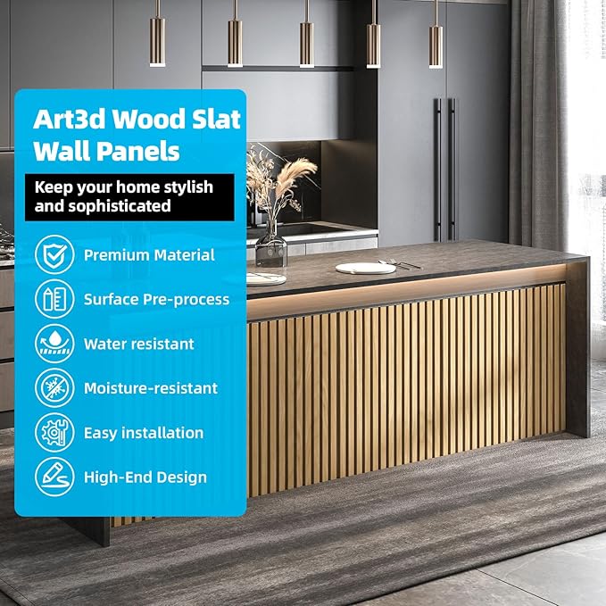Art3d 6-Piece Wood Slat Panels for Stylish Interior Decor and Ceiling Decoration, MDF 3D Textured Panel for Ceiling and Wall,Size 94.6 x 7.4 in-Boxwood