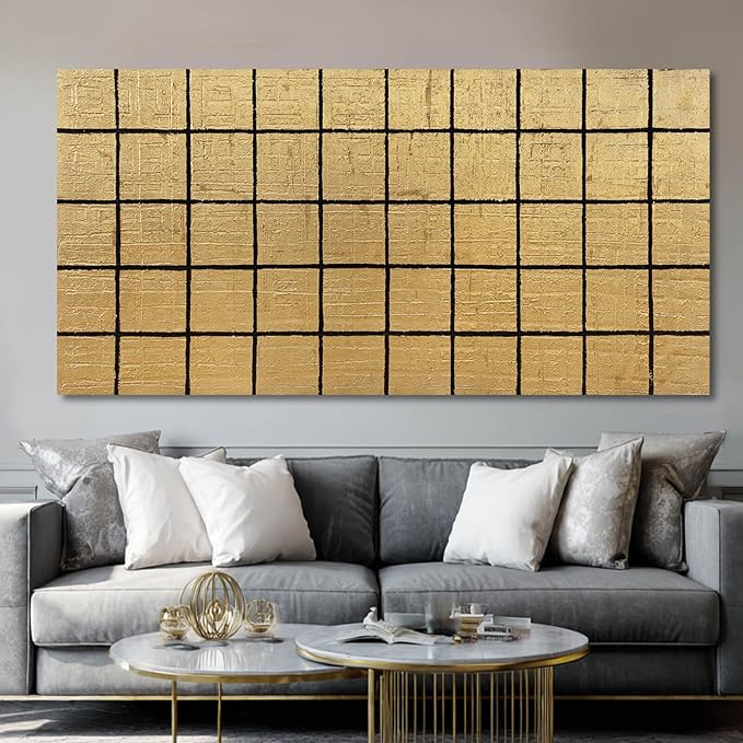 YJYart Geometric Wall Art Black and Gold Wall Decor Contemporary Pictures 24"x48" Wall Canvas Decor for Bedroom Office Decorations