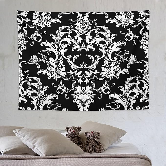 ZhiRain Damask Pattern Tapestry Wall Hanging Boho Baroque Style Tapestries Home Decor for Living Room Bedroom Farmhouse Apartment Dorm 60"x80"