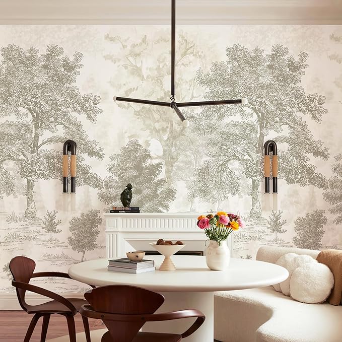 Zeeko Vintage Forest Wall Mural Peel and Stick 177" W x 110" H Beige Tree Wallpaper Self-Adhesive Large Nature Landscapes Murals Canvas Wall Decor for Bedroom Bathroom