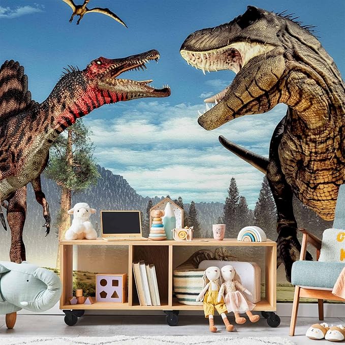 artgeist Wall Mural 3D Effect 154"x101" XXL Peel and Stick Self-Adhesive Wallpaper Removable Large Sticker Foil Wall Decor Print Picture Image Design - Dinosaurs City g-B-0085-a-a