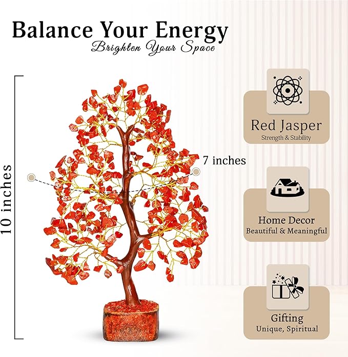YATSKIA Red Jasper Crystals - Crystal Tree of Life - Gemstone Tree - Spiritual Items - Meditation Room Decor - Spiritual Decor - Reiki Gifts - Good Luck Charms - Metaphysical Gifts