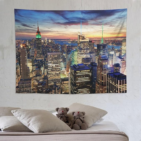 ZhiRain New York Tapestry Wall Hanging NYC Urban Skyscrapers Skyline Sunset Streets USA Architecture Tapestries Home Decor for Living Room Bedroom Apartment Farmhouse Dorm 60"x80"