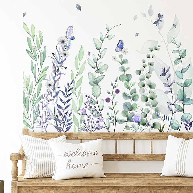 Zonon 6 Pcs Flowers Wall Decals Stickers Vinyl Removable Peel and Stick Colorful Dragonflies Floral Wall Murals Decor for Bedroom Living Room Nursery(Fresh)