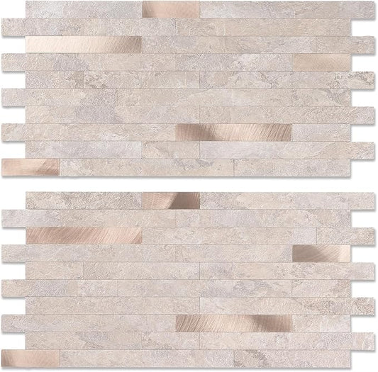 Yipscazo 2 Sheets PVC Wall Tiles Stick on Tiles for Backsplash Kitchen, Bathroom, Laundry Room, Camper, Fireplace (6'' X 12'', Stone)