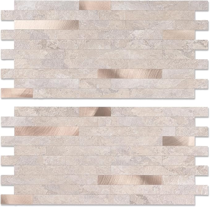 Yipscazo 40 Sheets PVC Wall Tiles Stick on Tiles for Backsplash Kitchen, Bathroom, Laundry Room, Camper, Fireplace (6'' X 12'', Stone)