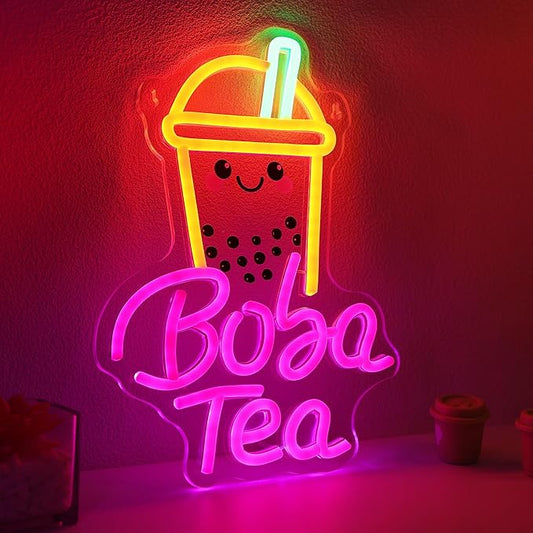 YuanDian Boba Tea Neon Sign, Dimmable LED Bubble Tea Neon Lights USB Powered for Bedroom Living Room Wall Decor, Gifts for Kids Adults