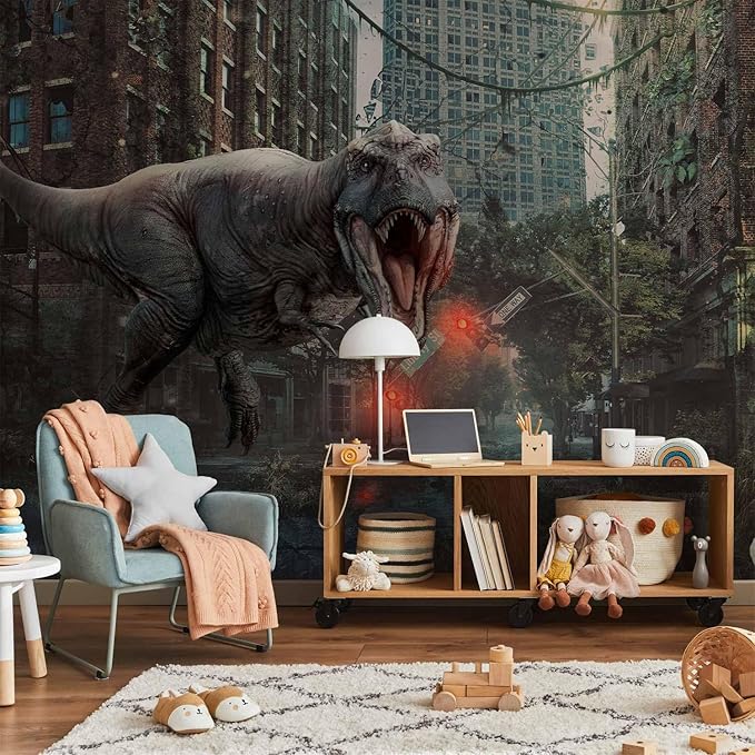 artgeist Wall Mural 3D Effect 77x55 in - Peel and Stick Self-Adhesive Wallpaper Removable Large Sticker Foil Wall Decor Print Picture Image Design - Dinosaurs City g-C-0223-a-a