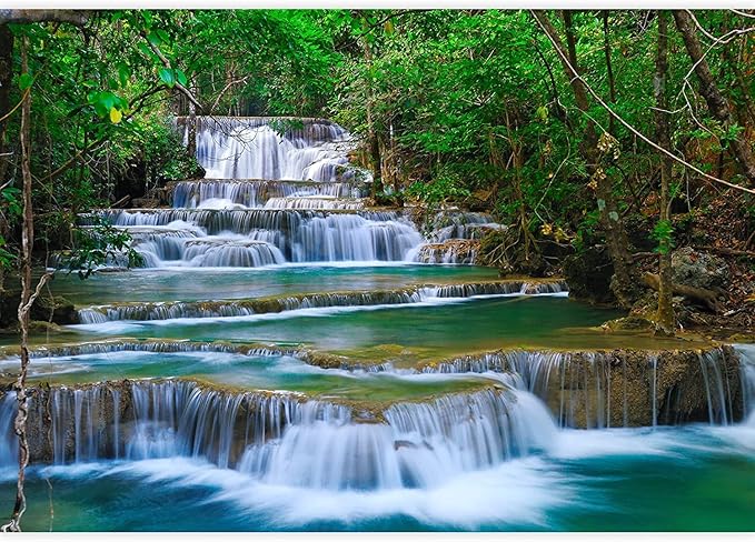 wall26 Deep Forest Waterfall in Kanchanaburi, Thailand Removable Wall Mural Self-Adhesive Large Wallpaper - 100x144 inches