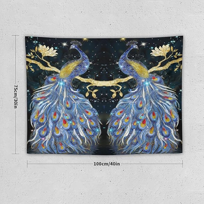 ZhiRain Elegant Peacock Tapestry Wall Hanging Exotic Fantastic Animal with Glitter Starry Sky Modern Tapestries Home Decor for Living Room Bedroom Farmhouse Apartment Dorm 30"x40"