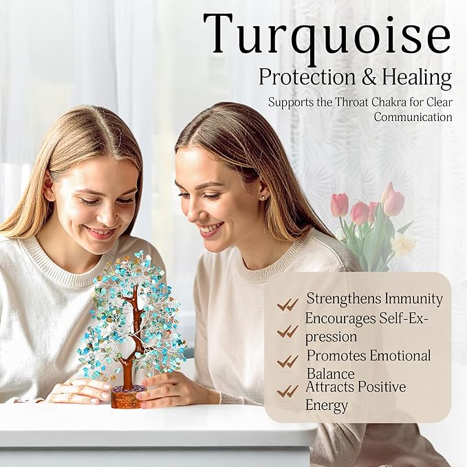 YATSKIA Turquoise Crystal Tree - Gemstone Tree - Tree of Life - Crystal Home Decor - Good Luck Charms - Spiritual Gifts for Women - Gemstones and Crystals - Chakra Stones - Meditation Decor