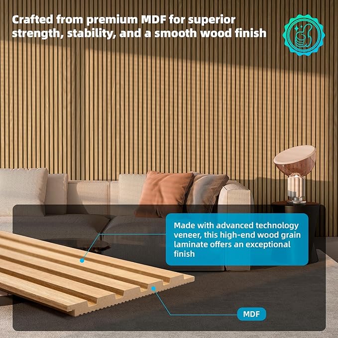 Art3d 6-Piece Wood Slat Panels for Stylish Interior Decor and Ceiling Decoration, MDF 3D Textured Panel for Ceiling and Wall,Size 94.6 x 7.4 in-Boxwood