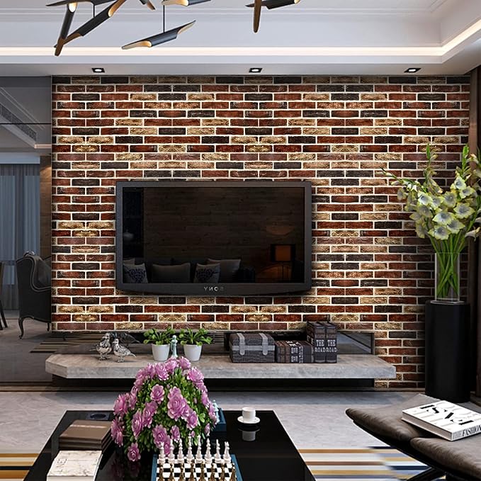 20-Pack 104 Sq.Ft 3D Wall Panels Peel and Stick 3D Faux Brick Wallpaper Peel and Stick Red Brown Faux Stone Wall Panel Foam Brick Self-Adhesive 3D Wallpaper
