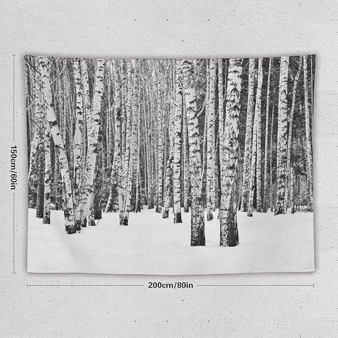 ZhiRain Winter Forest Tapestry Wall Hanging Birch Grove Forest Landscape Leafless Tree Branches Scenic Nature Tapestries Home Decor for Living Room Bedroom Farmhouse Apartment Dorm 60"x80"