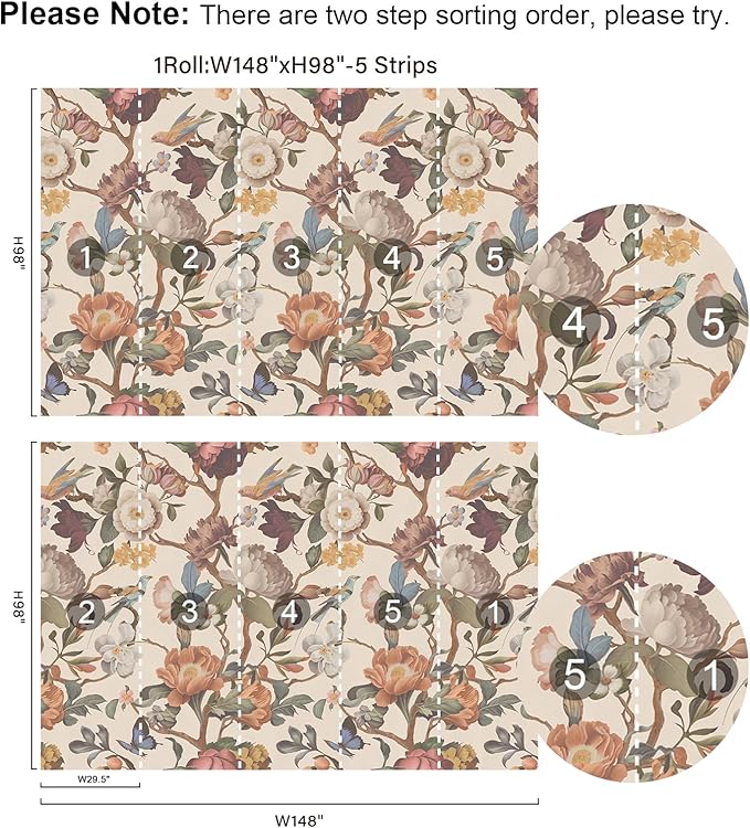 Zeeko Floral Peel and Stick Wall Mural Beige Flower Wallpaper for Bedroom TV Background Vintage Wallpaper Large Floral Wall Murals Art Deco 148" W x 98" H