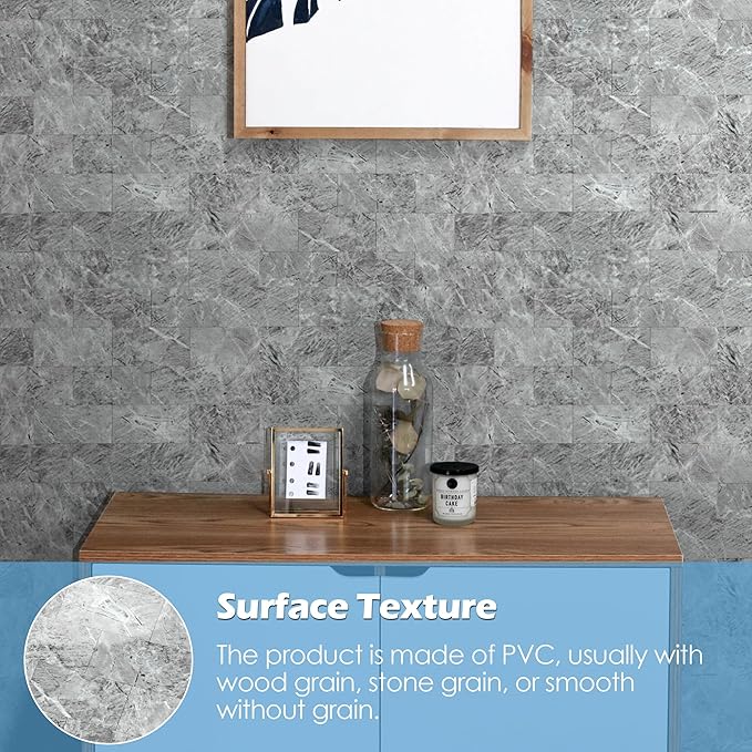 20-Pack Peel and Stick Tile Backsplash 12"X12" PVC Wall Tiles, Stick on Backsplash for Kitchen, Bathroom Tile, Fireplace Décor, Laundry Table, Stair Decals in Vintage Polished Gray