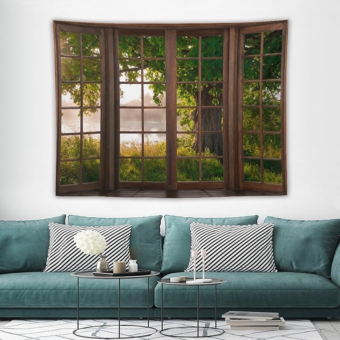 ZhiRain Tree Landscape Tapestry Wall Hanging Green Jungle Trees Nature Scenery Tapestries Home Decor for Living Room Bedroom Apartment Farmhouse Dorm 60"x80"