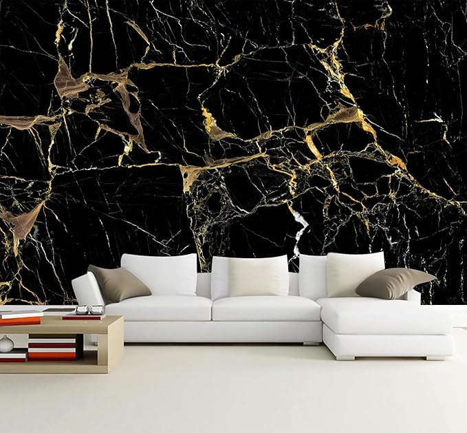 WFBHUA - Black Golden Marble Wallpaper Abstract Stone Texture Wall Mural Living Room Bedroom Office (Not Peel and Stick)
